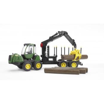 BRUDER John Deere 1210E Forwarder con Braccio Meccanico, 4 Tronchi e Pinza in Legno - Giocattolo Dettagliato