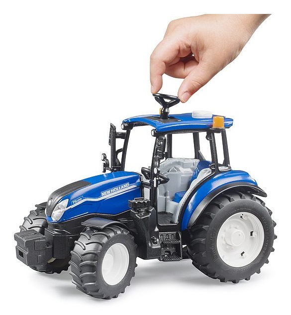BRUDER SPIELWAREN Trattore New Holland T5.120 1:16 con cabina vetrata e cofano apribile, 30x15x18 cm