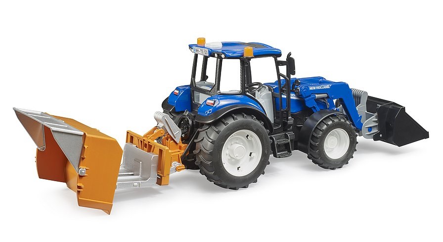Bruder New Holland T5.120 - Trattore 1:16 con Caricatore Frontale, Cassone di Carico e Forche