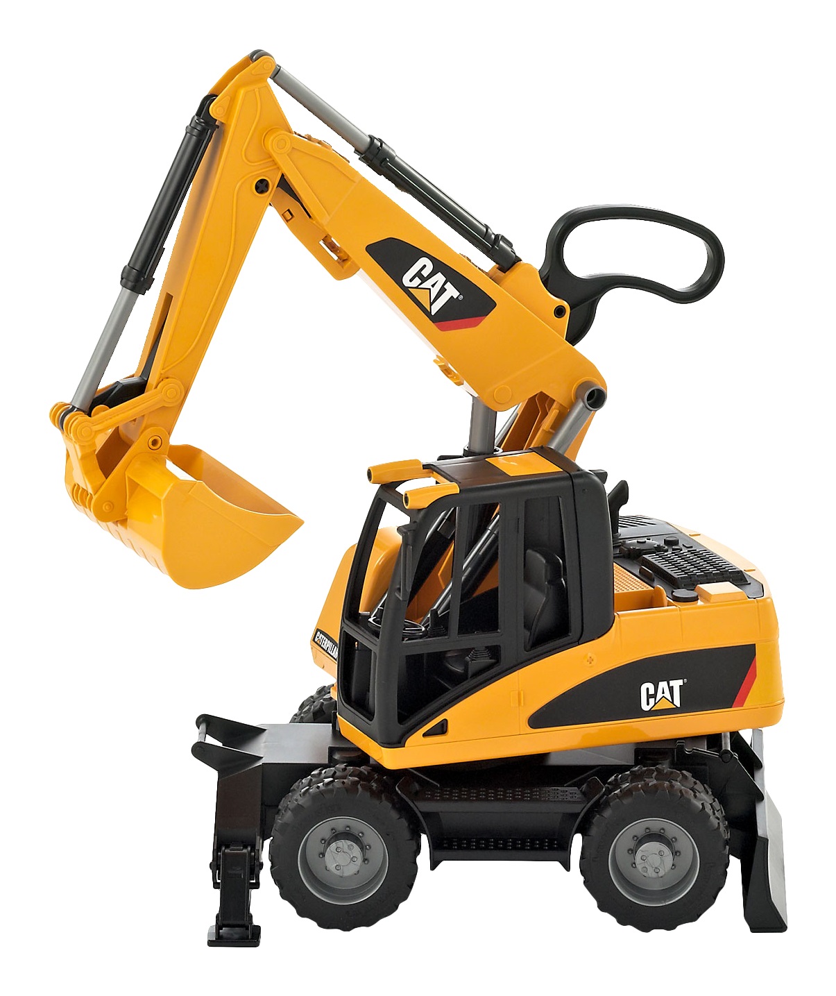 BRUDER CAT Wheel Excavator - Escavatore Mobile con Benna Rimovibile, Montanti Apribili, Scala 1:16, per Bambini 3 Anni