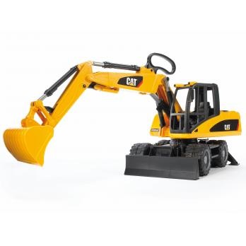 BRUDER CAT Wheel Excavator - Escavatore Mobile con Benna Rimovibile, Montanti Apribili, Scala 1:16, per Bambini 3 Anni