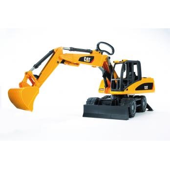 BRUDER CAT Wheel Excavator - Escavatore Mobile con Benna Rimovibile, Montanti Apribili, Scala 1:16, per Bambini 3 Anni