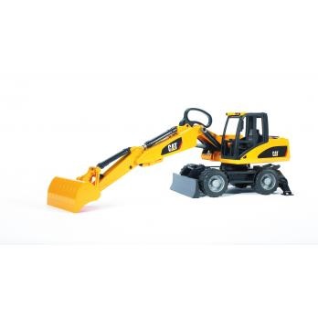 BRUDER CAT Wheel Excavator - Escavatore Mobile con Benna Rimovibile, Montanti Apribili, Scala 1:16, per Bambini 3 Anni