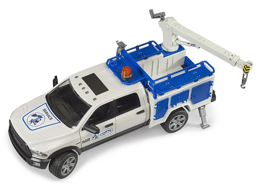 BRUDER RAM 2500 Service Truck con Gru, Lampeggiante e Faro Rotante - Giocattolo per Bambini 4 Anni