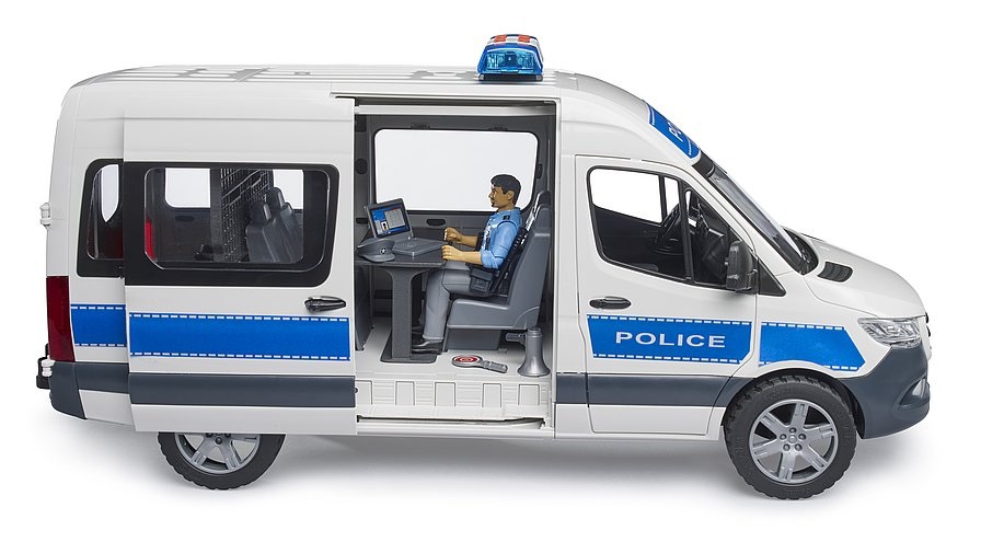 BRUDER MB Sprinter Polizia con Luci e Suono - Veicolo di Emergenza 1:16 con Poliziotto incluso