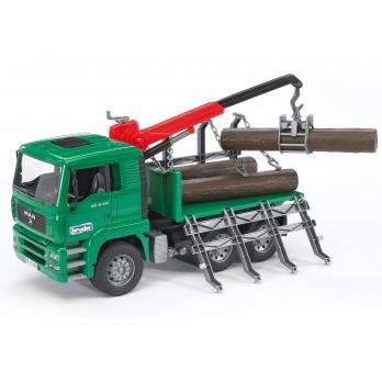 BRUDER 02769 Autocarro MAN per Trasporto Legna con Gru di Carico e 3 Tronchi - Modellino in Scala 1:16