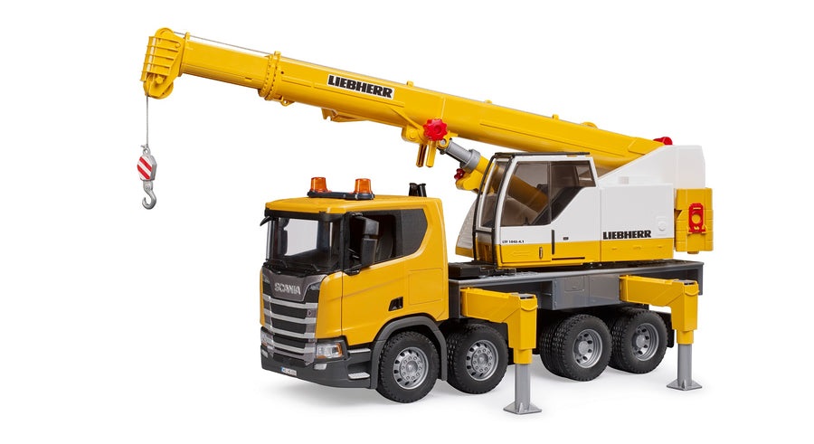 BRUDER Scania Super 560R Autogru Liebherr con Modulo Luci e Suoni - Veicolo da Costruzione per Bambini dai 4 Anni
