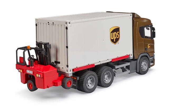 BRUDER Scania Super 560R Camion UPS con Carrello Elevatore - Giocattolo per Bambini 4 anni (Scala 1:16)