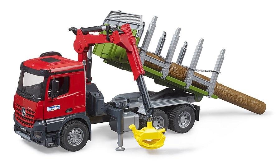 BRUDER 03669 - Camion Mercedes Benz Arocs per Trasporto Legname con Gru, Pinza e 3 Tronchi d'Albero