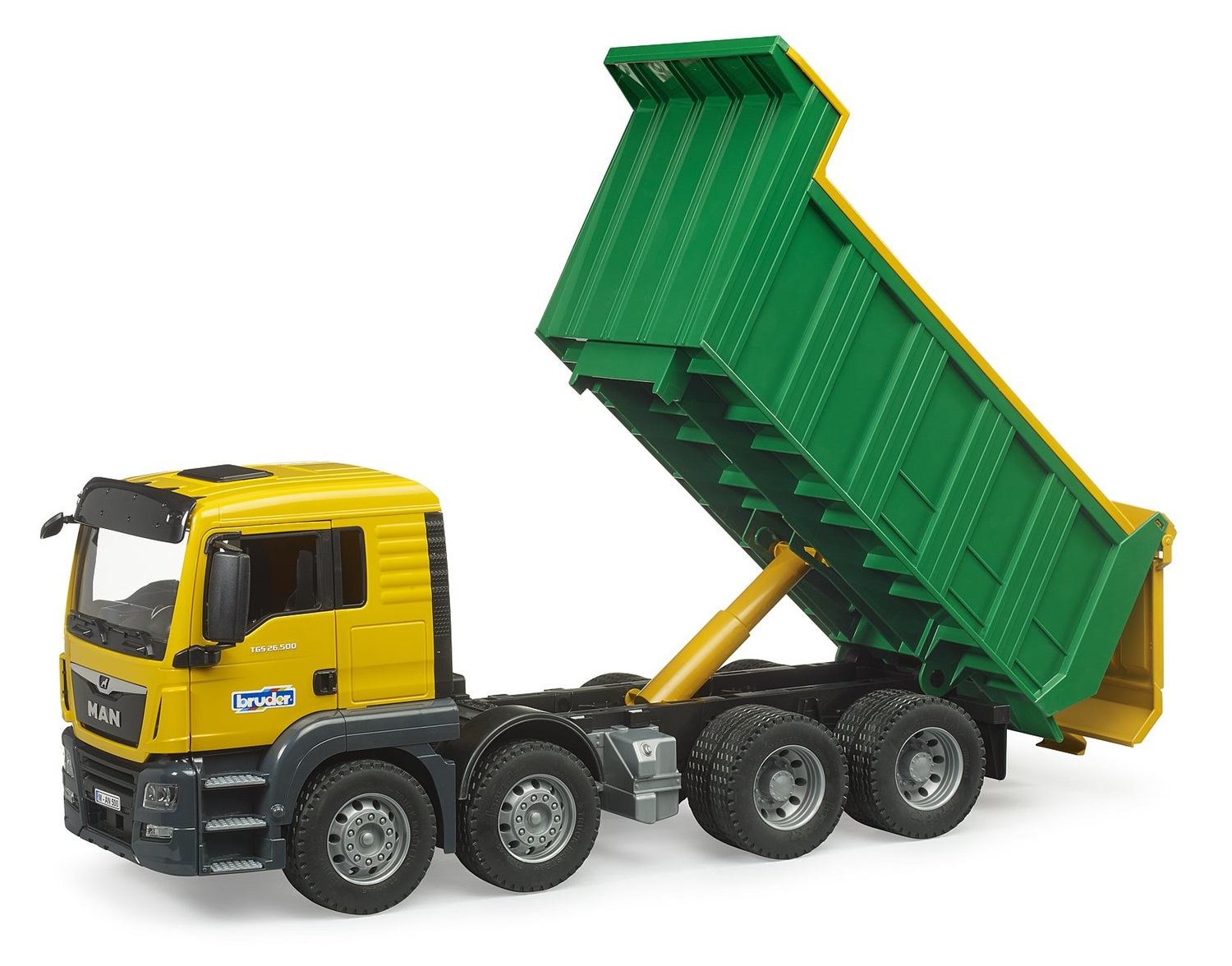 BRUDER MAN TGS Camion Ribaltabile 03766 - Giocattolo per Bambini da 4 anni con Cassone Ribaltabile e Cabina Apribile