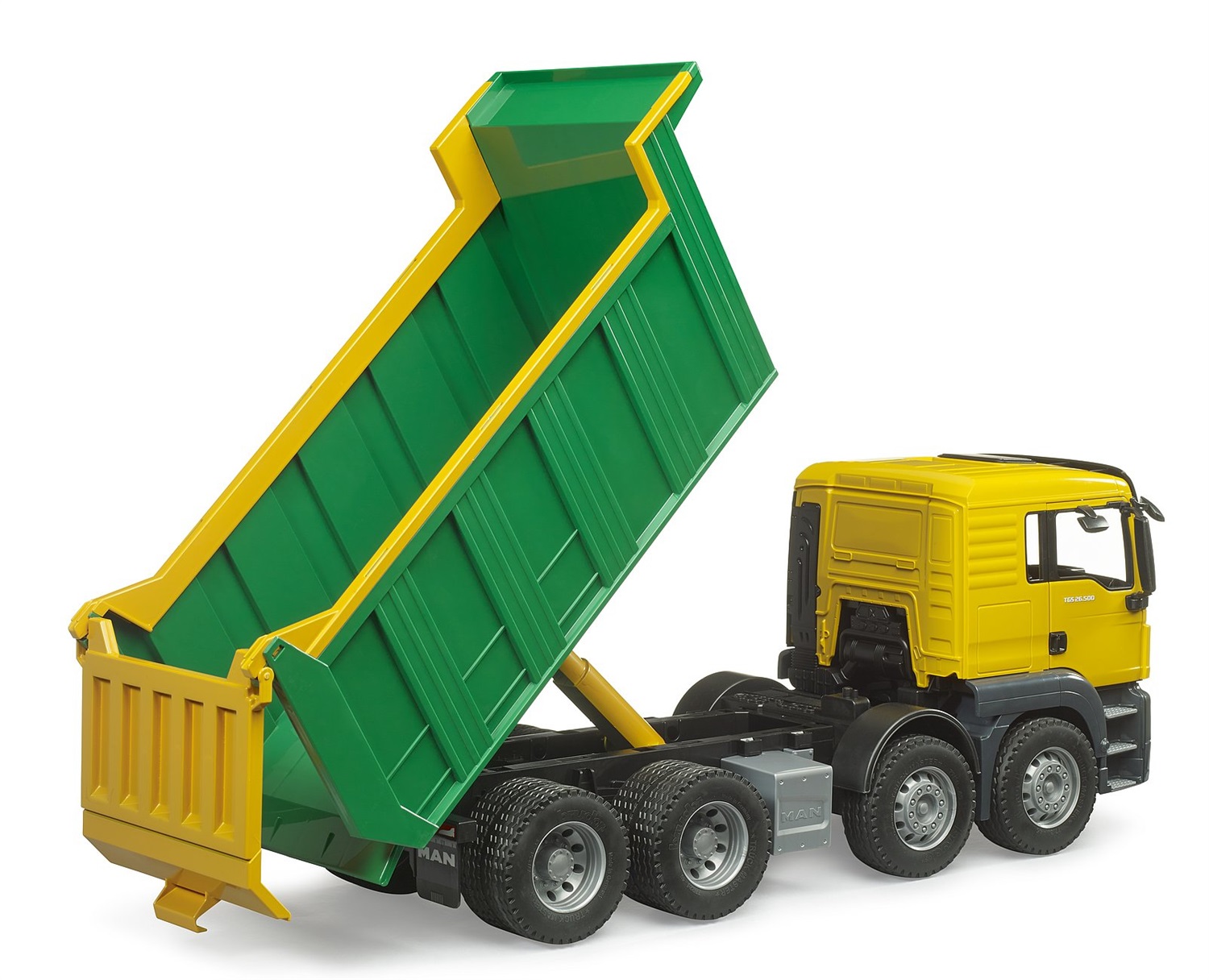 BRUDER MAN TGS Camion Ribaltabile 03766 - Giocattolo per Bambini da 4 anni con Cassone Ribaltabile e Cabina Apribile