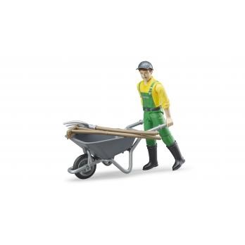 BRUDER 62610 Action Figure Contadino con Cariola e Accessori - Scala 1:16, Ideale dai 3 Anni