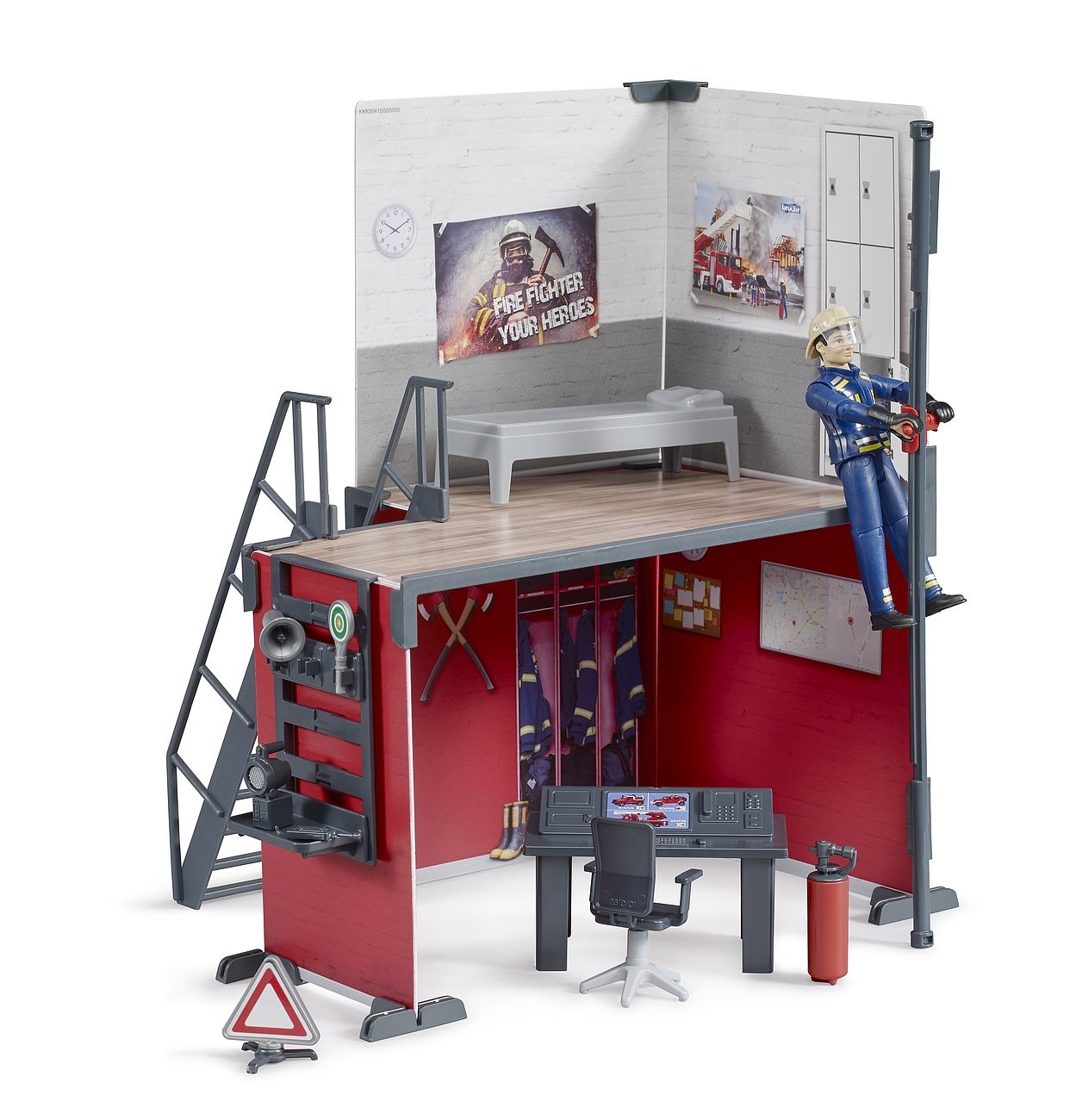 BRUDER 62702 Stazione Pompieri BWorld con Pompiere e Accessori - Giocattolo per Bambini da 4 Anni