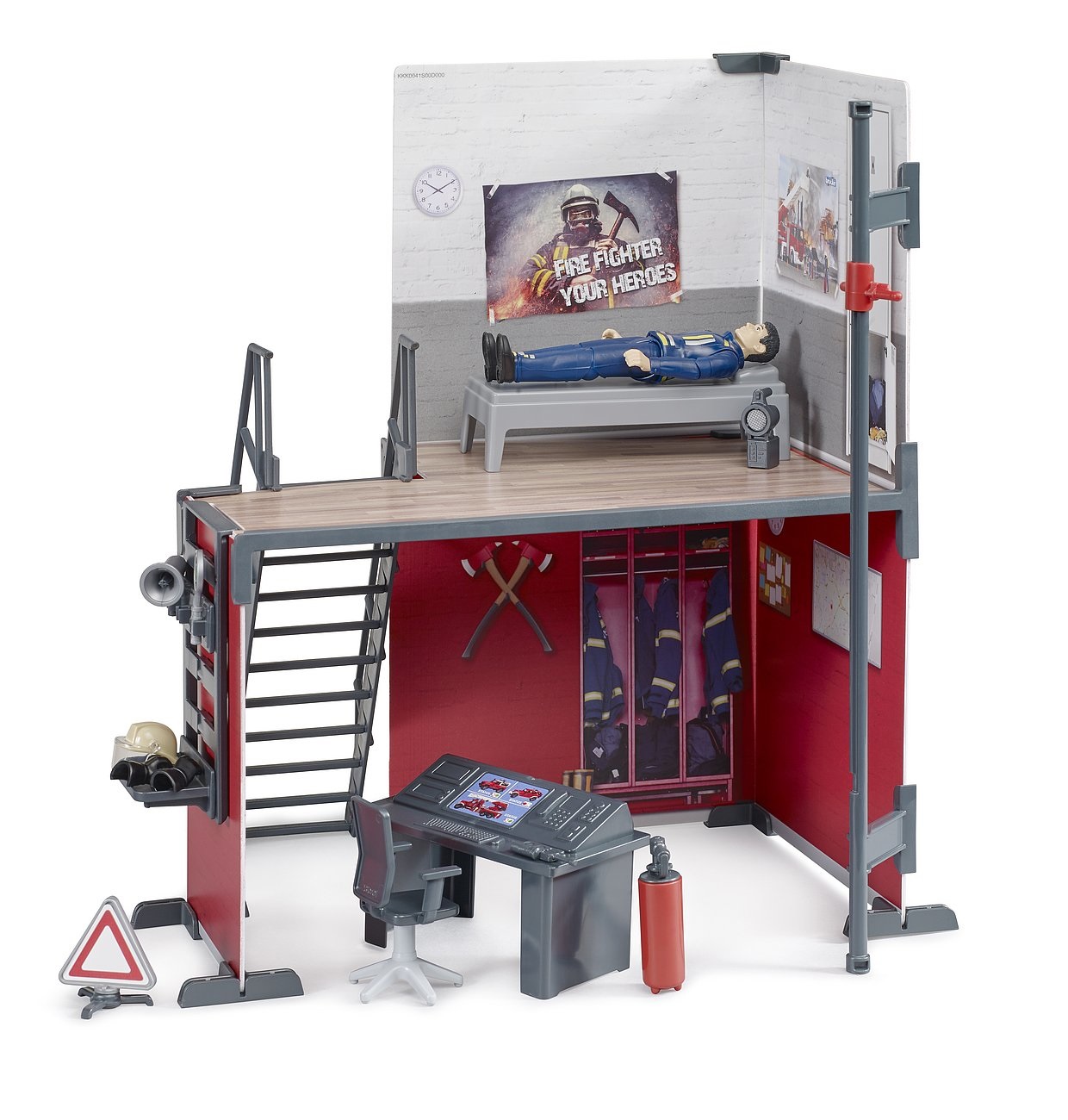 BRUDER 62702 Stazione Pompieri BWorld con Pompiere e Accessori - Giocattolo per Bambini da 4 Anni