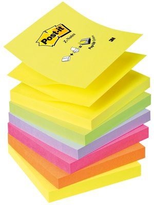 Post-it R330-NR Foglietti adesivi Z-Notes Neon Rainbow - 76x76 mm - 100 fogli per blocchetto - Confezione da 6 blocchetti - Colori assortiti
