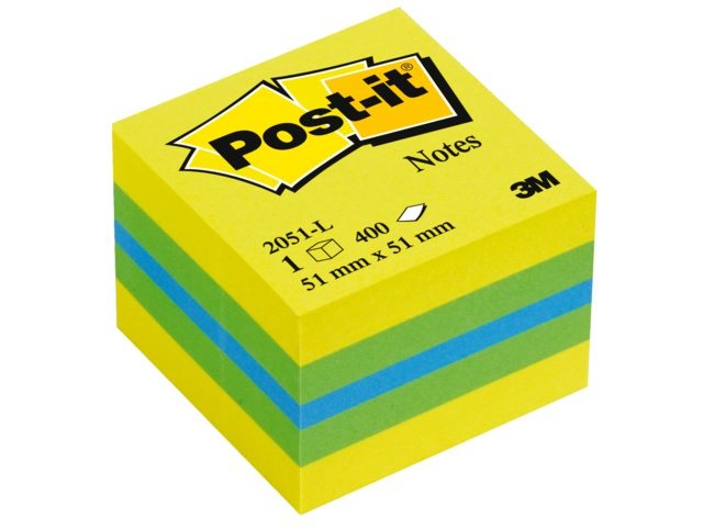 Post-it® Mini Cubo 400 Foglietti Riposizionabili 51 x 51 mm - Colori Assortiti (Limone Neon, Verde Lime, Blu Paradiso)