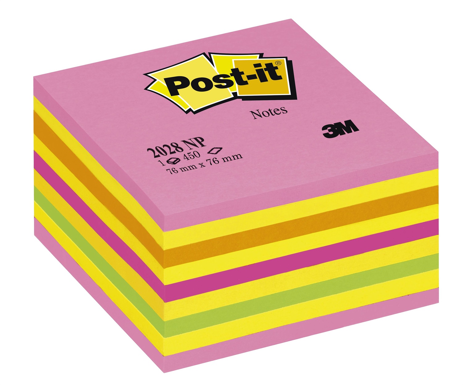 Post-It Cubo Neon 2028-NP - 450 Foglietti Adesivi Riposizionabili 76x76 mm - Multicolore (Rosa Neon, Giallo Neon, Arancio Neon, Verde Neon, Rosa Ultra)