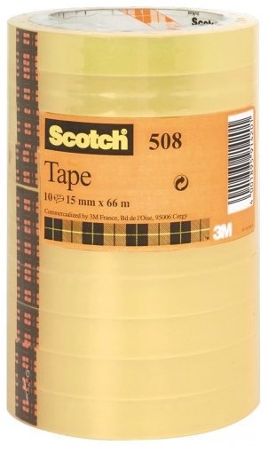 Scotch 508 Nastro Adesivo Trasparente 15 mm x 66 m - Confezione Torre da 10 Rotoli, Alta Qualità e Resistente all'Umidità