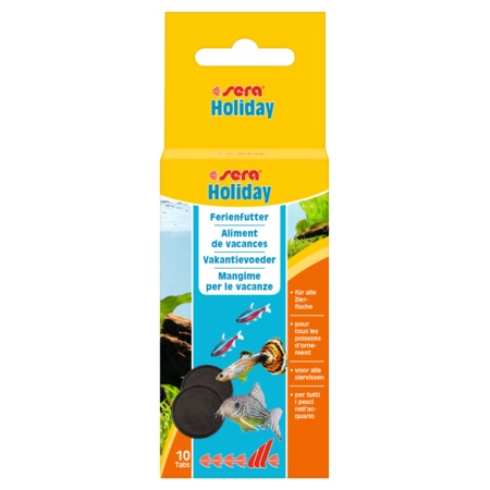 Sera Holiday - Mangime per pesci ornamentali in pastiglie adesive, 10 Tabs, ricco di proteine per alimentazione lenta