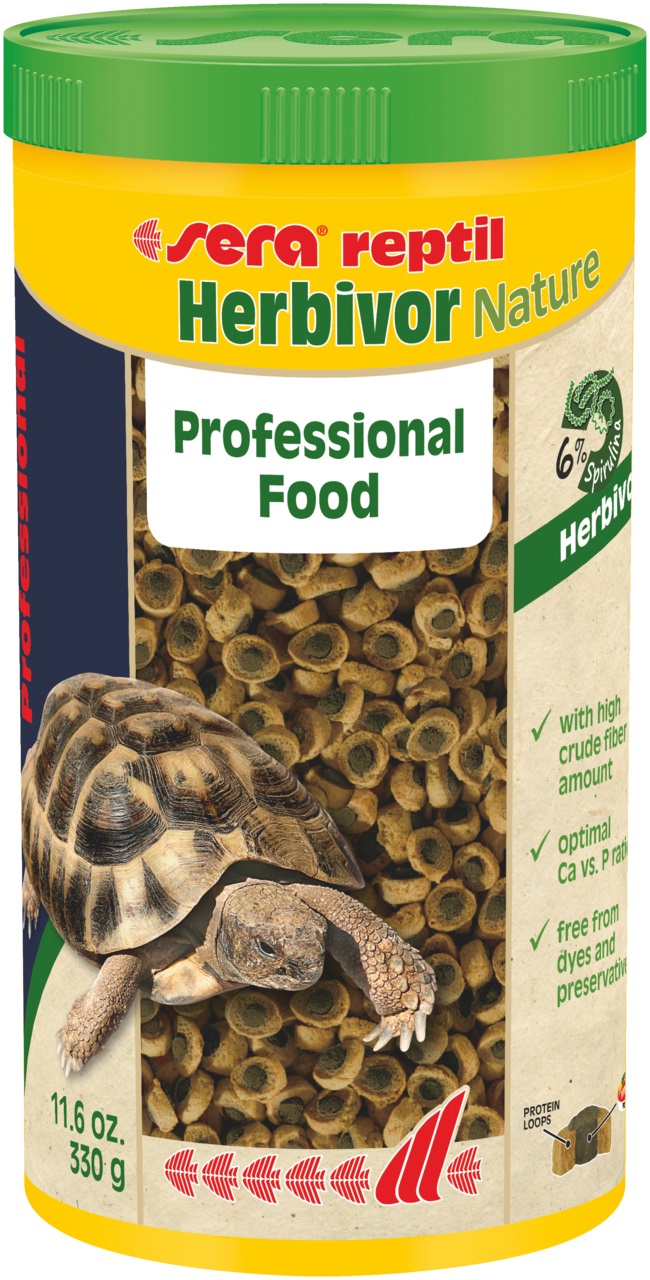 Sera Reptil Professional Herbivor Nature - Mangime Complementare per Tartarughe Terrestri e Rettili Erbivori - 1000 ml (330 g) - Granuli Bicolori Senza Coloranti e Conservanti