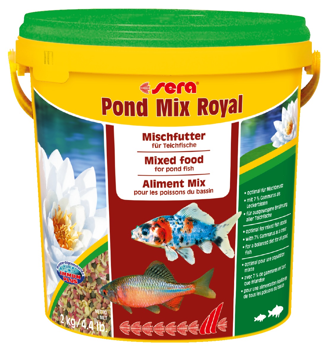 Sera Pond Mix Royal Nature 10 L - Mangime Completo per Pesci da Laghetto con Scaglie, Granuli e Gammarus