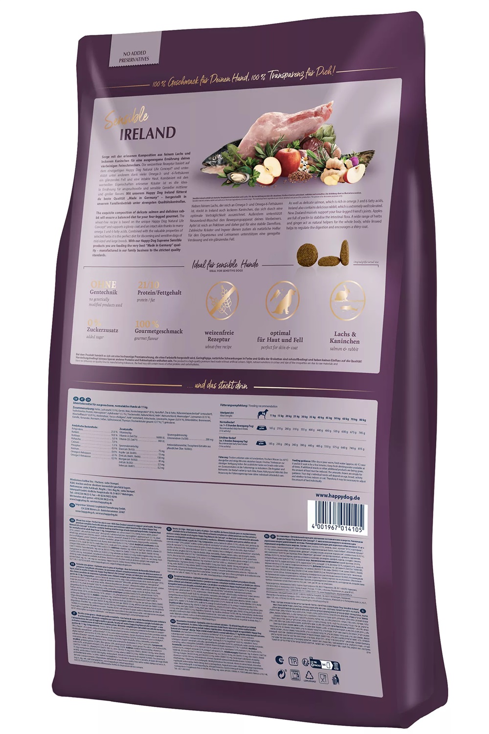 Happy Dog Supreme Sensible Ireland Cibo Secco per Cani Adulti 4 kg con Salmone e Coniglio