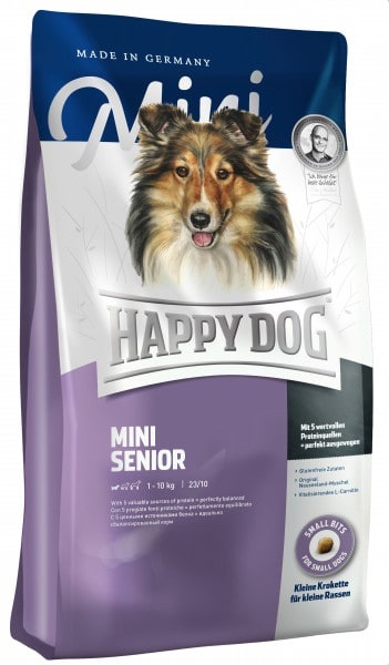 Happy Dog Mini Senior - Cibo Secco per Cani Anziani di Piccola Taglia, 4 kg, Senza Glutine con Pollo, Salmone e Agnello