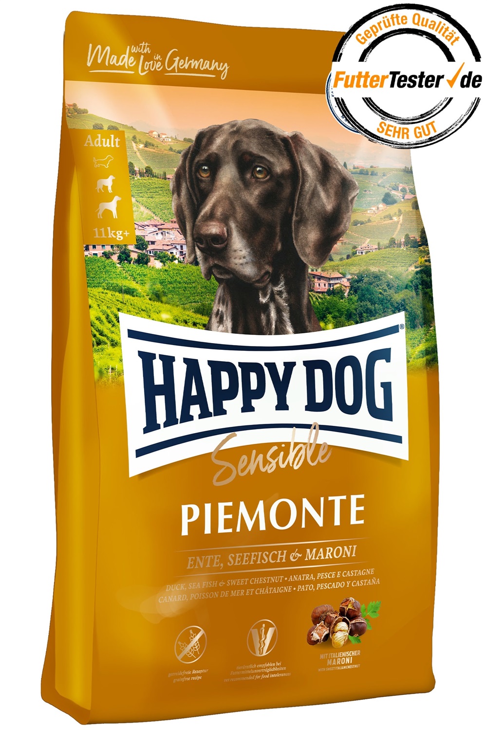 Happy Dog Supreme Sensible Piemonte 10 kg - Alimento Secco Completo per Cani Adulti Sensibili con Anatra, Pesce e Castagne Italiane