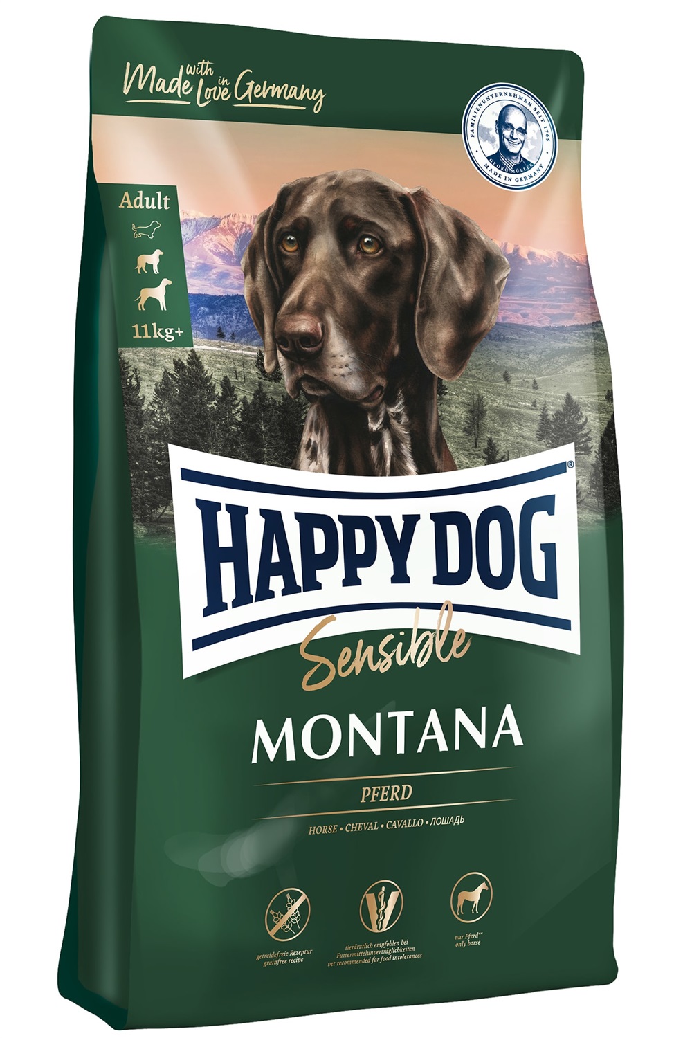 Happy Dog Supreme Sensible Montana Crocchette per Cane Adulto - 4 kg con Carne di Cavallo, Privo di Cereali e Glutine