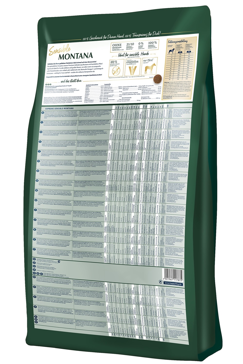 Happy Dog Supreme Sensible Montana 10 kg - Crocchette per Cani Adulto con Carne di Cavallo e Patate, Senza Cereali, Ideali per Cani con Allergie e Intolleranze