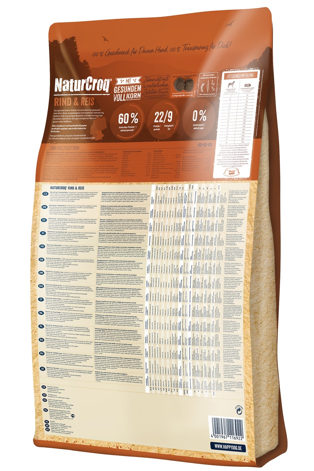 Happy Dog NaturCroq Manzo e Riso - Cibo secco per cani adulti 15 kg con proteine di alta qualità e cereali integrali