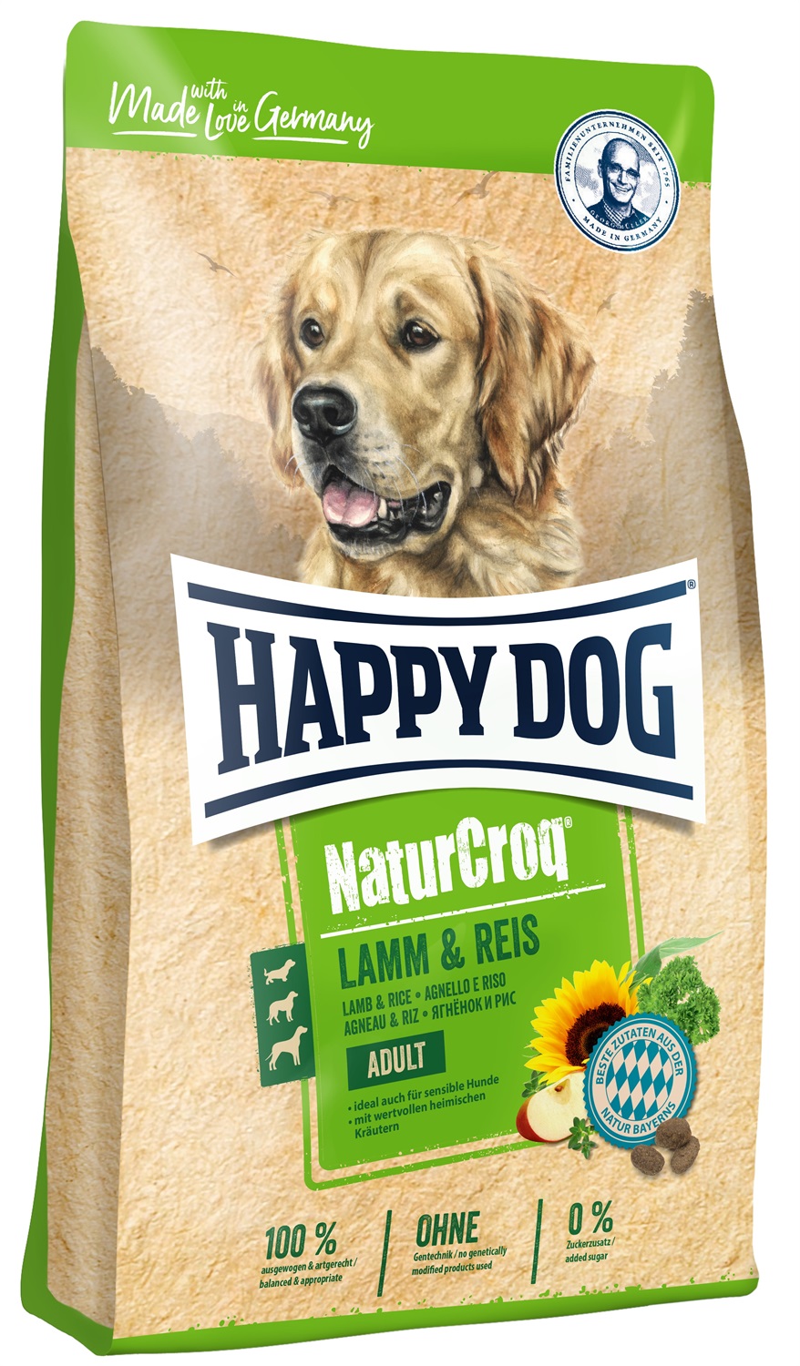 Happy Dog NaturCroq Cibo Secco per Cani Adulti con Agnello e Riso - 4 kg con Erbe Domestiche