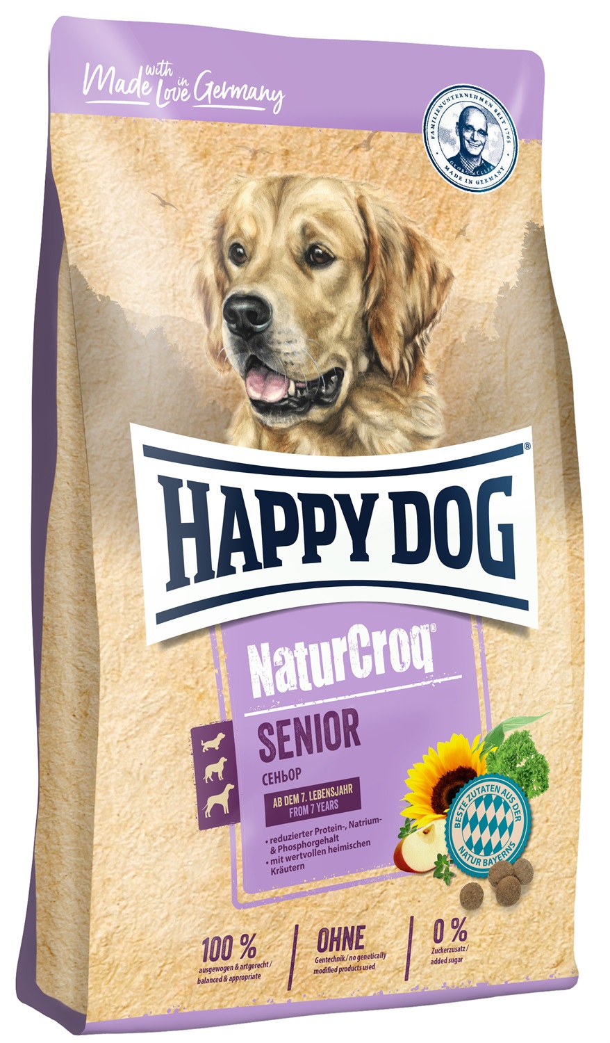 Happy Dog NaturCroq Senior Crocchette per Cani Anziani - 15 kg, Ridotto Contenuto di Proteine, Sodio e Fosforo, Contiene Vitamina C