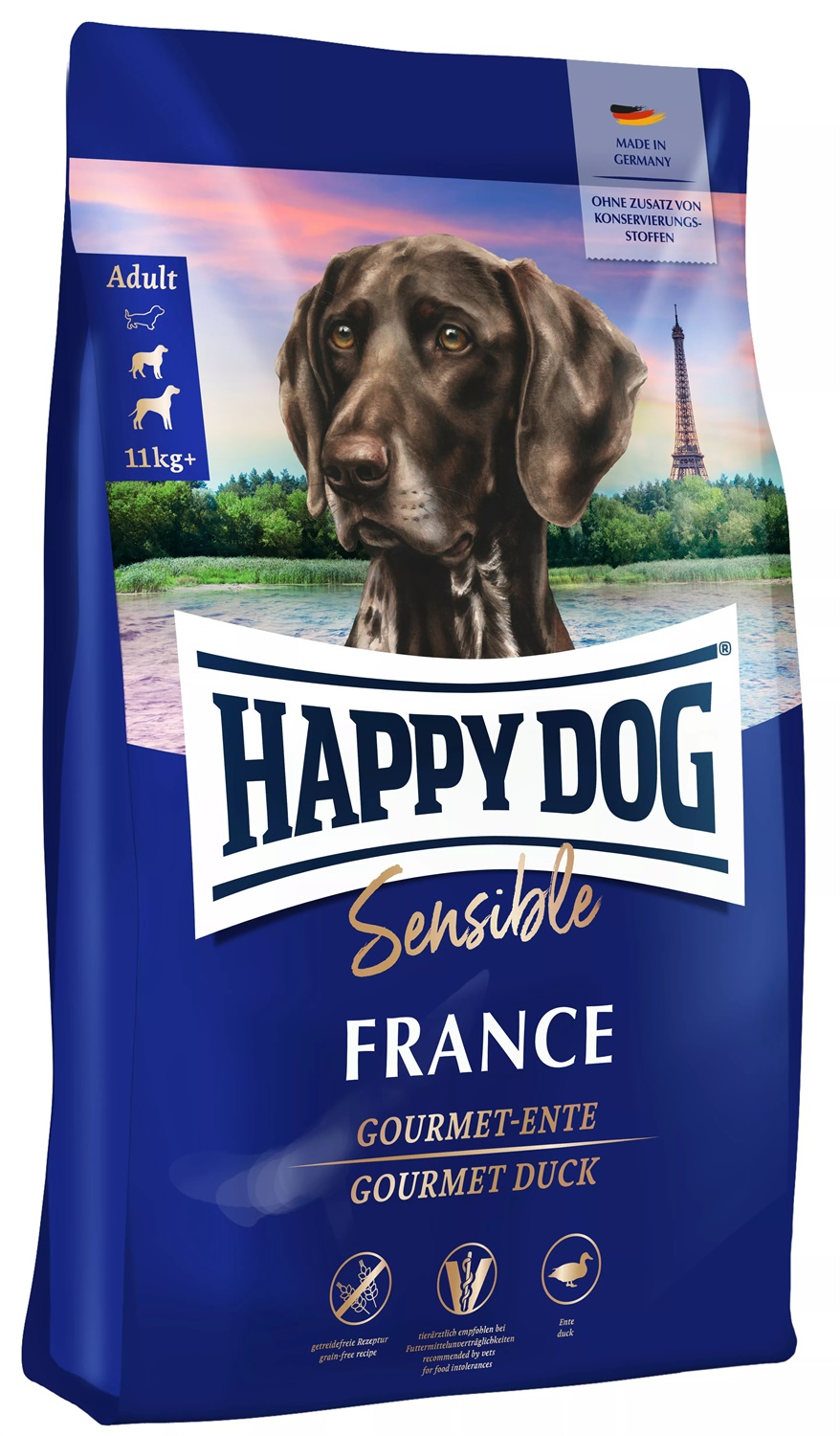 Happy Dog Supreme Sensible Francia - Alimento Secco Completo per Cani Adulti con Proteine di Anatra e Fiocchi di Patate - 4 kg