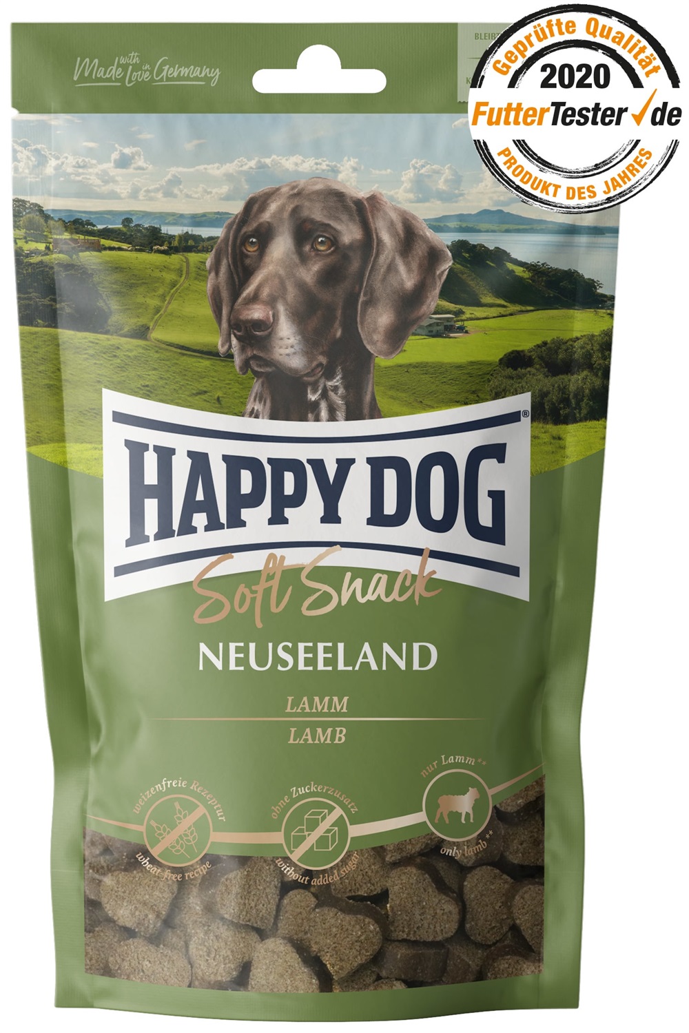 Happy Dog Soft Snack Neuseeland all'Agnello 100 g - Snack morbido per cani adulti, senza grano e glutine