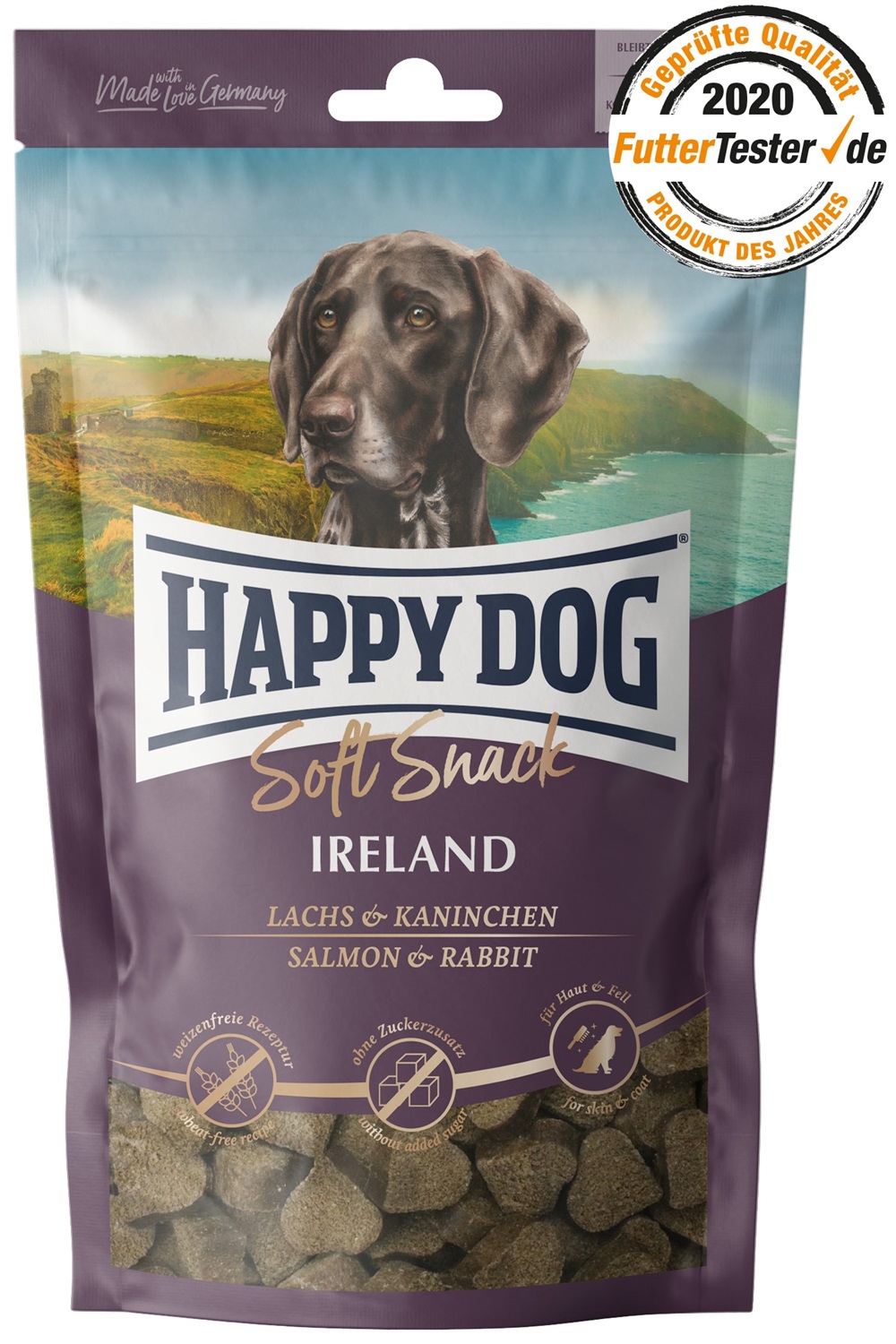 Happy Dog Soft Snack Ireland al Salmone e Coniglio per Cani Adulto - 100 g, Snack Morbido Senza Grano