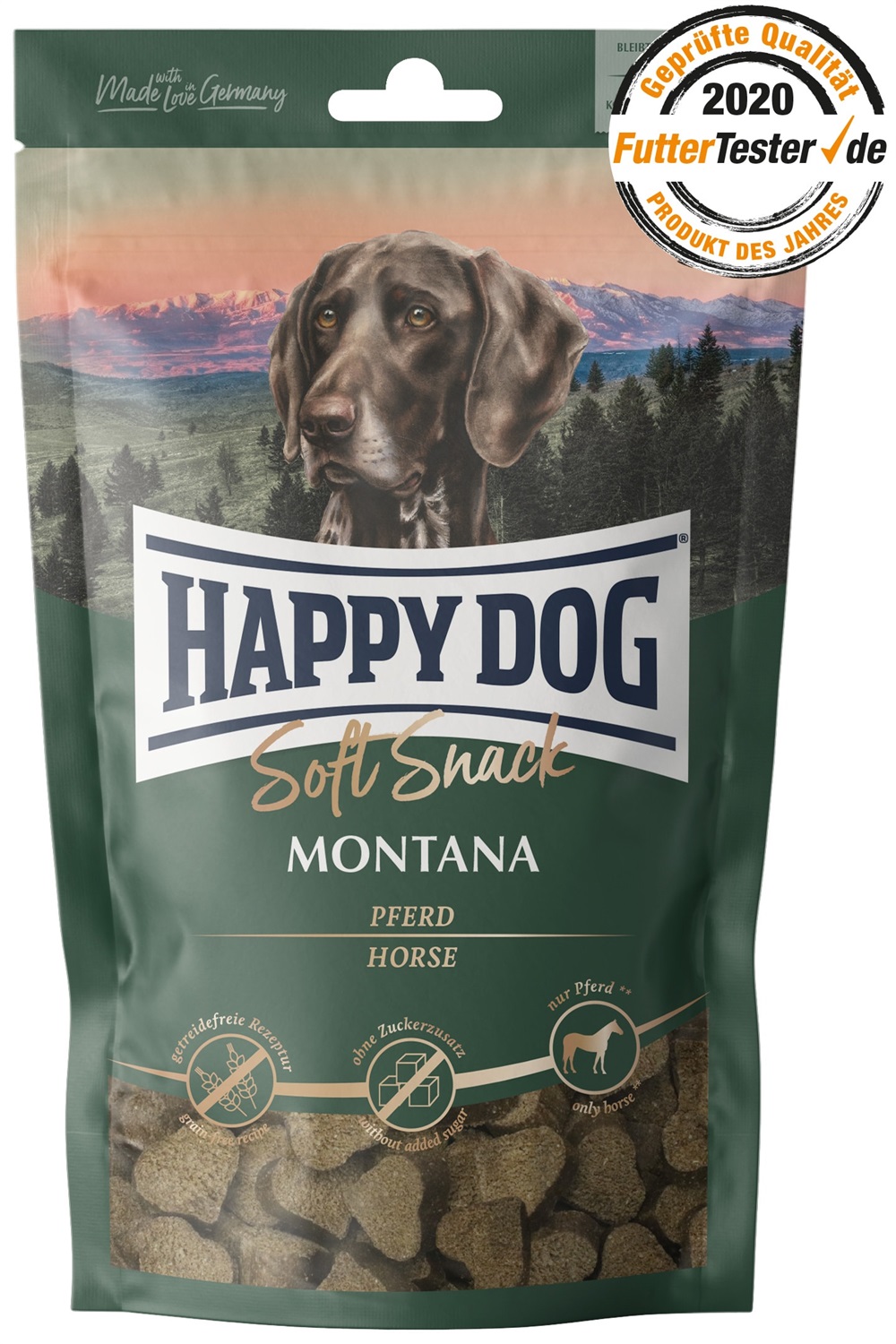 Happy Dog Soft Snack Montana al Cavallo - Snack Morbido per Cani Adulti, 100 g, Senza Glutine e Cereali