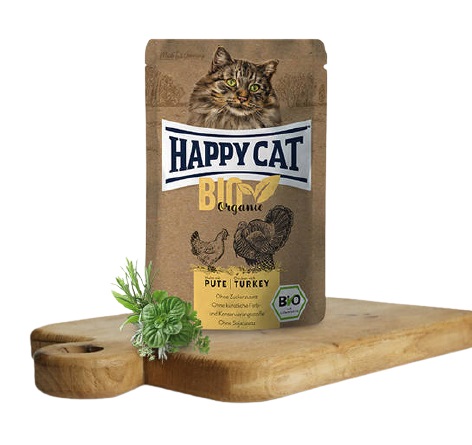 Happy Cat Bio Pollo e Tacchino Adult Cibo Umido per Gatti - Paté 85 g, Biologico e Privo di Cereali