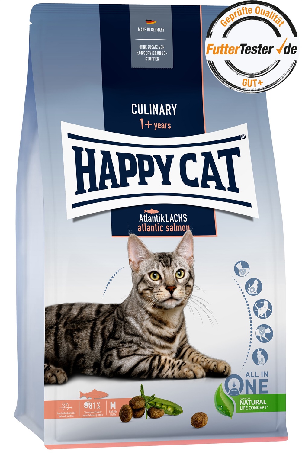 Happy Cat Adult Culinary Atlantic Salmon - Cibo Secco per Gatti 4 kg con Salmone, Omega-3 e 6