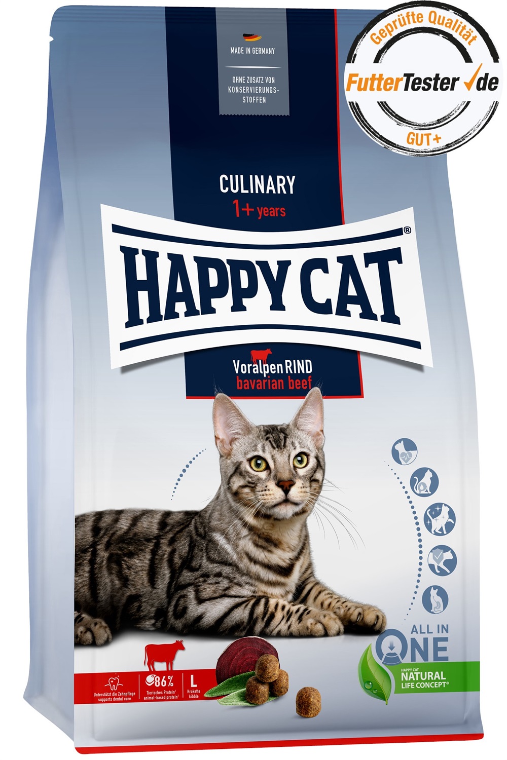 Happy Cat Culinary Adult Manzo - Cibo Secco per Gatti Adulti 1,3 kg con Manzo Bavarese, Barbabietola e Salvia