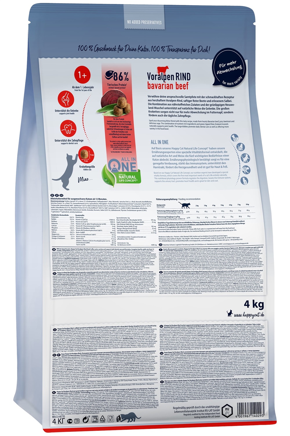 Happy Cat Adult Culinary con Manzo Bavarese - Cibo Secco Completo per Gatti Adulti - 4 kg