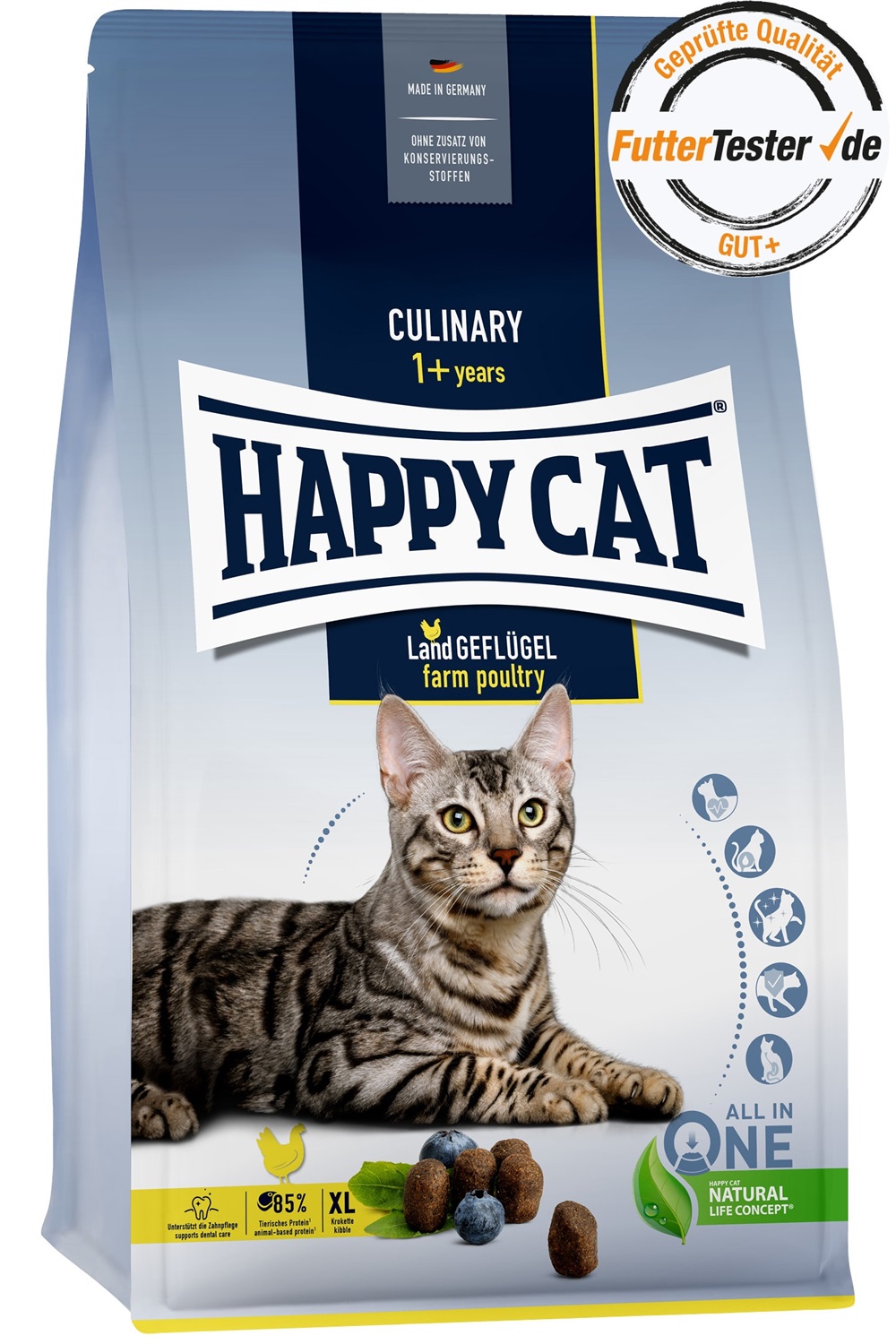 Happy Cat Culinary Adult Pollame di campagna - Cibo secco per gatti adulti 1,3 kg con pollo, mirtilli e tarassaco