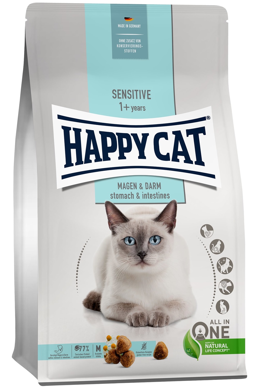 Happy Cat 70596 Care Stomaco & Intestino - Cibo Secco per Gatti Adulto con Anatra e Riso, 1,3 kg