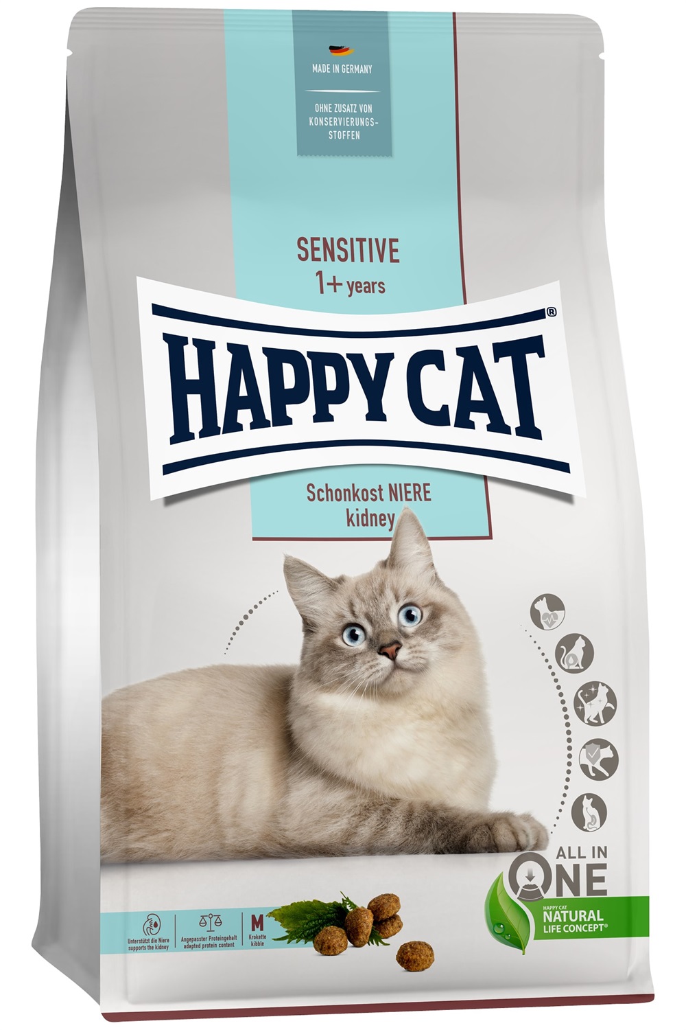 Happy Cat Adult Sensitive Skin & Coat Crocchette per Gatto 4 kg - Sostegno per Pelle e Pelo, Ricco di Pollo e Omega 3 e 6