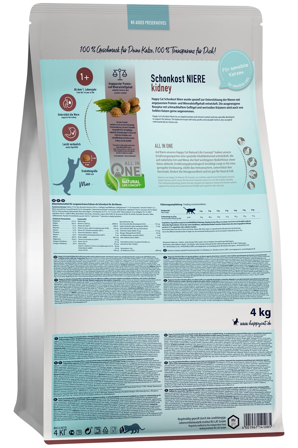 Happy Cat Adult Sensitive Skin & Coat Crocchette per Gatto 4 kg - Sostegno per Pelle e Pelo, Ricco di Pollo e Omega 3 e 6