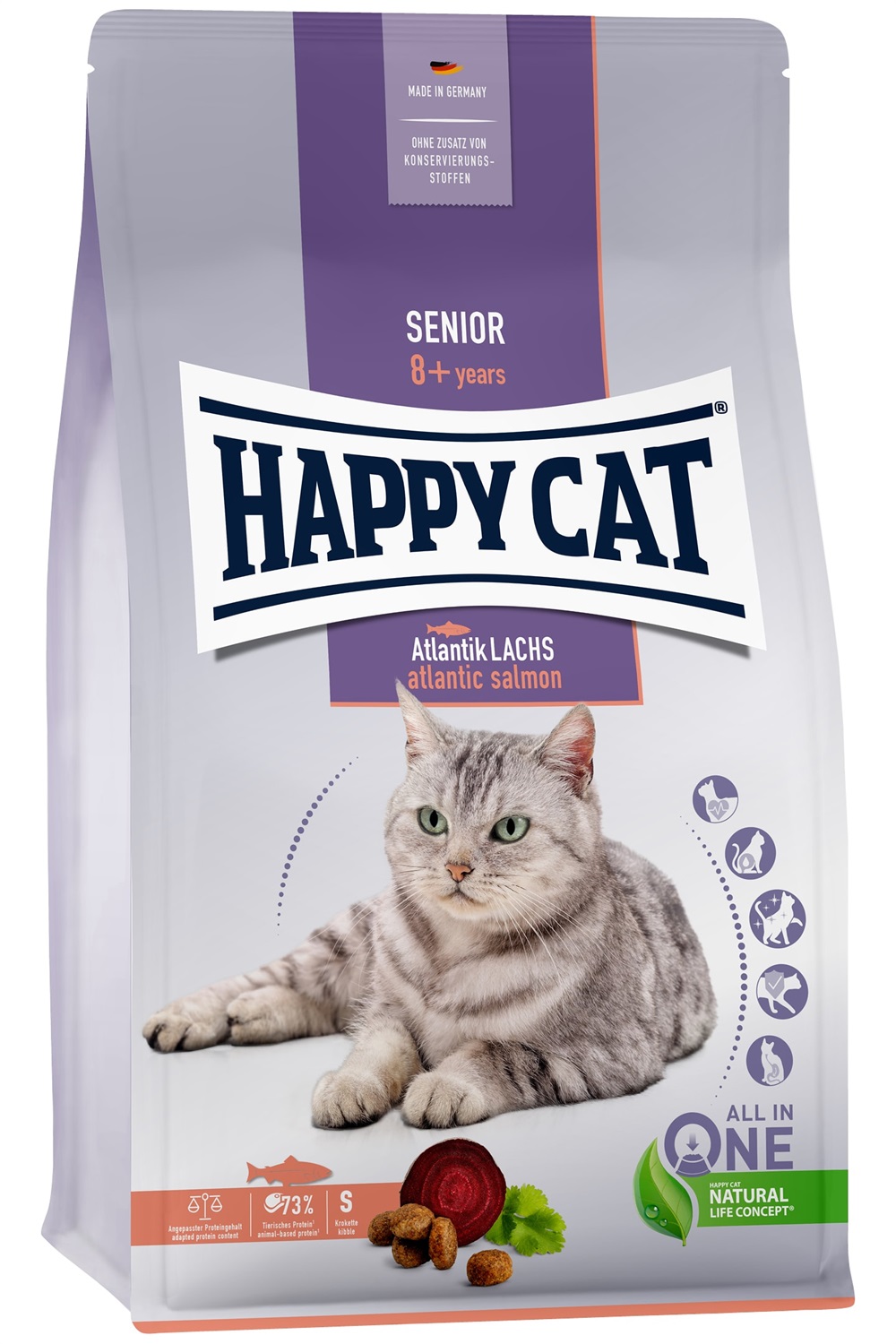 Happy Cat Senior Crocchette al Salmone dell'Atlantico per Gatti Anziani - 1,3 kg