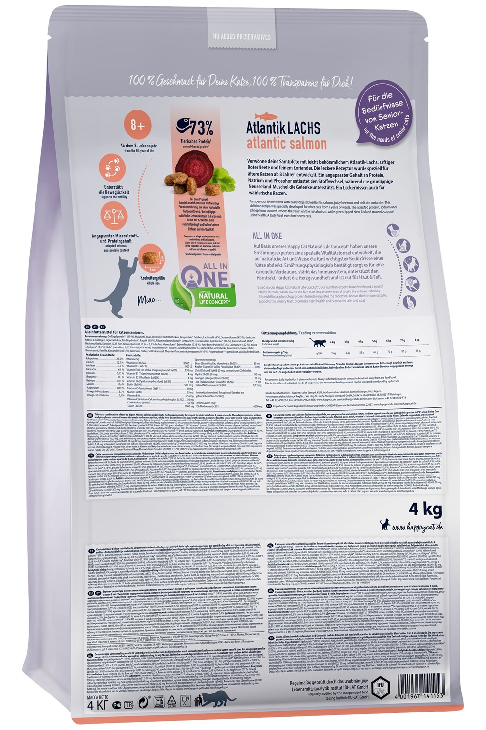 Happy Cat Senior Crocchette al Salmone dell'Atlantico per Gatti Anziani - 1,3 kg