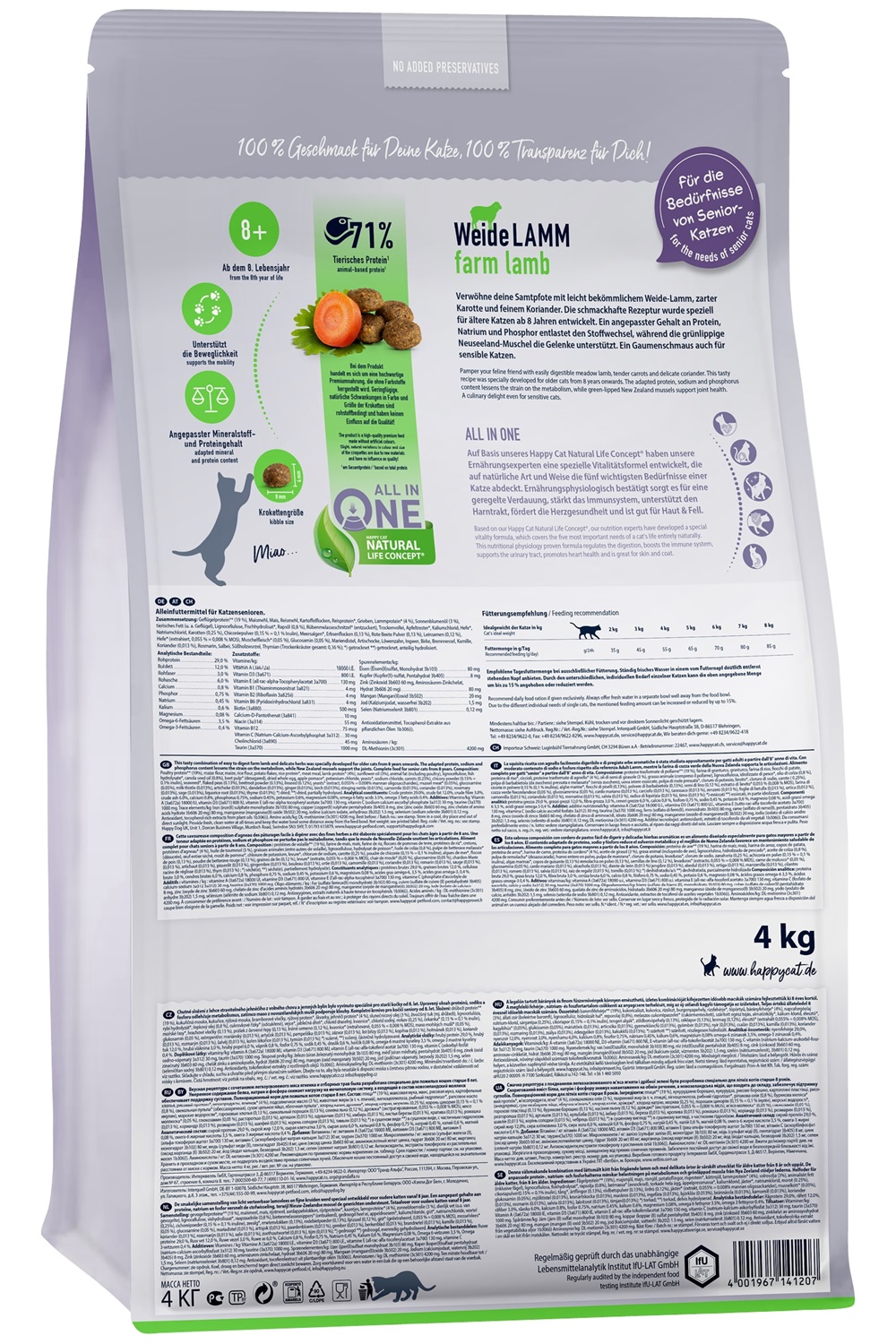 Happy Cat Senior Crocchette per Gatti con Agnello da Pascolo - 4 kg, Alimento Completo per Gatti Anziani a Partire dagli 8 Anni