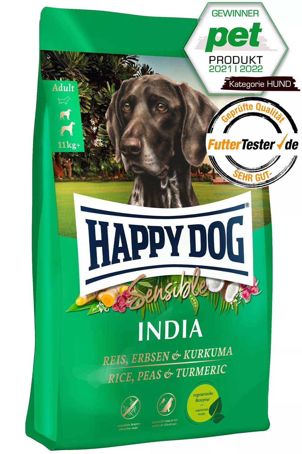 Happy Dog Supreme Sensible India - Crocchette Vegetariane per Cani 10 kg con Riso, Piselli e Curcuma