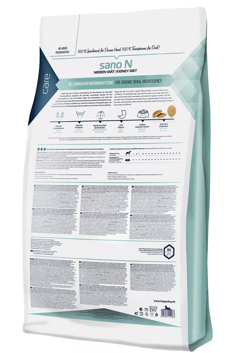 Happy Dog Supreme Care Sano N - Cibo secco per cani 7,5 kg, supporto renale, ridotto contenuto proteico, facilmente digeribile